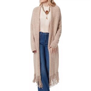Worn 1x - ‘Eden’ Fringe-Trimmed Coatigan Sweater - Tan